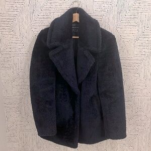 Navy Faux Fur Teddy Coat -pea coat style